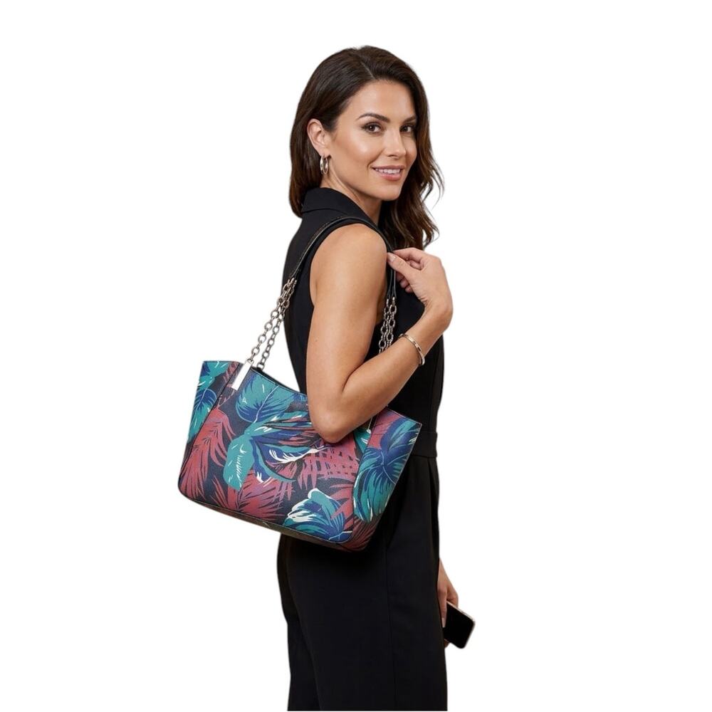 Boutique tropical botanical satchel handbag